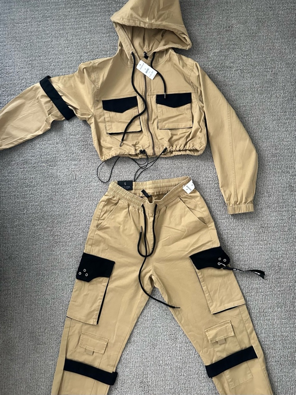 Cargo Jogger set in Khaki with Black Accents - Picture 5 of 6
